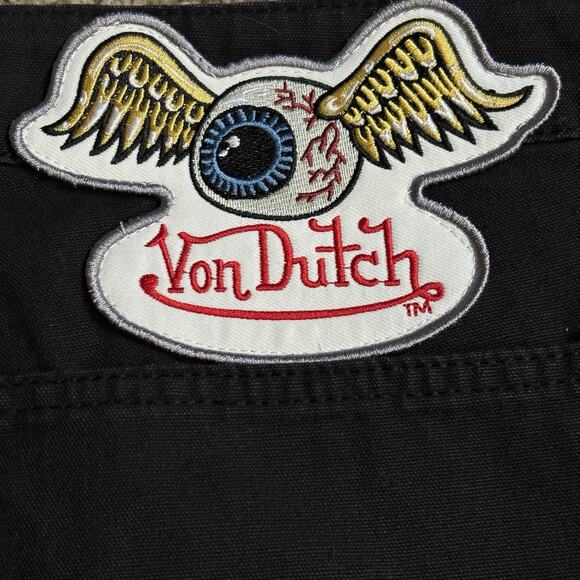 NWT Von Dutch Black Cotton Carpenter Flying Eyeball Embroidered Jeans 30x32 - Picture 4 of 6